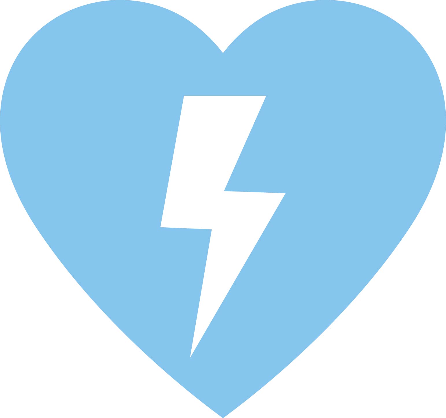 Website-Icon eines blauen Herzens mit weißem Blitz, Symbol für einen Defibrillator.